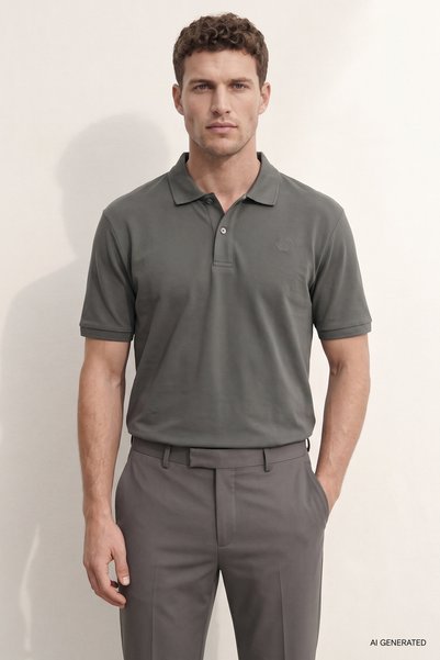 Ds Damat Regular Fit Smoked 100% Cotton Long Lasting Non-Curling Polo Collar Embroidered T-Shirt