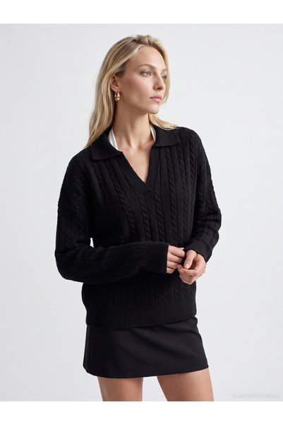 10885 Wool Blend Polo Collar Sweater