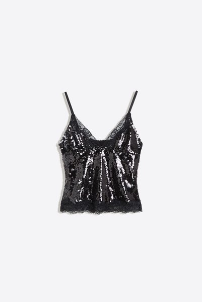 Lace, Sequined, Thin-Strap Top