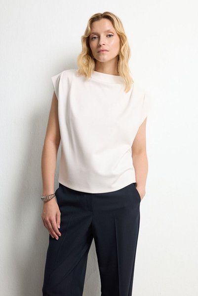 Bone Sleeve Blouse with Pleated Detail