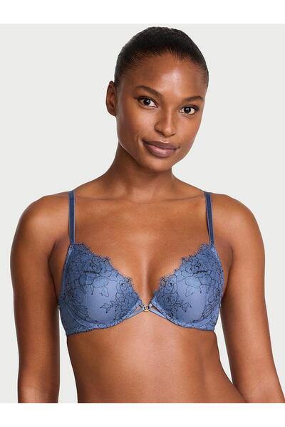 Denim Lace Low-Cut Demi Bra with Light Padding Support