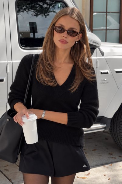 Women's Black V-Neck Ultra Soft Textured Sweater