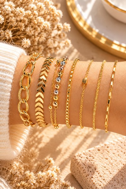 Women's Yellow Color Combination Chain Bracelet Set