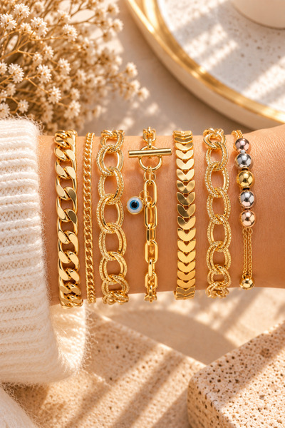 Women's Yellow Color Combination Chain Bracelet Set