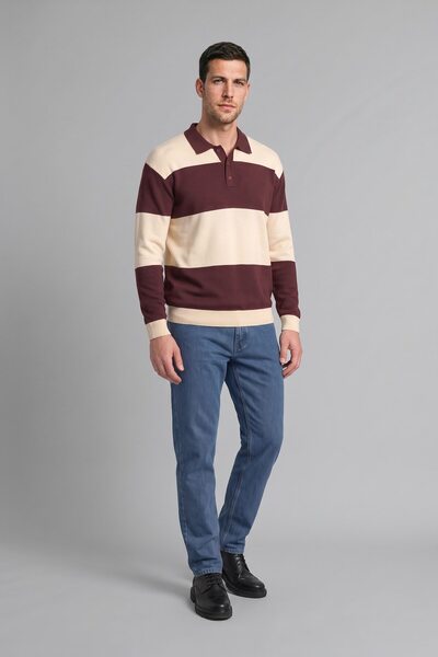 Relax Fit Polo Collar Striped Knitwear Sweater H9432Ax26Au