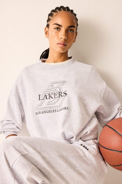 Nba Los Angeles Lakers Balloon Fit Crew Neck Scuba Diver Fabric Printed Sweatshirt H4235Ax26Au