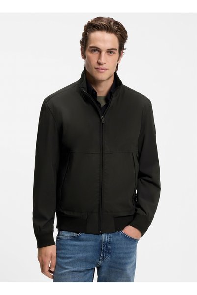 Black Men's Stand Collar Regular Fit Sweatshirt Olik
