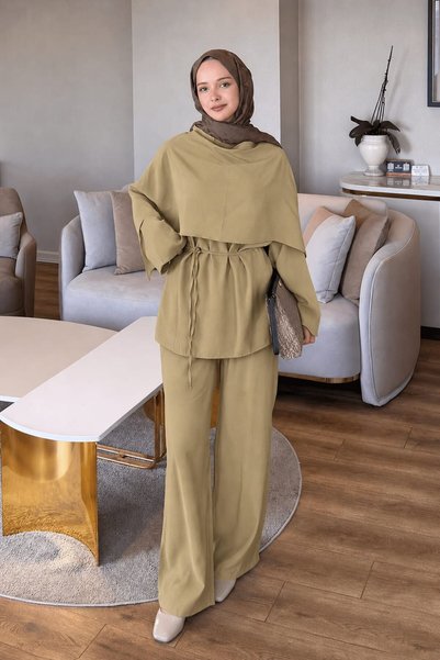 Shawl Trouser Suit Oil Green
