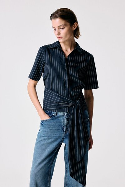 Black Short Sleeve Tie Shirt