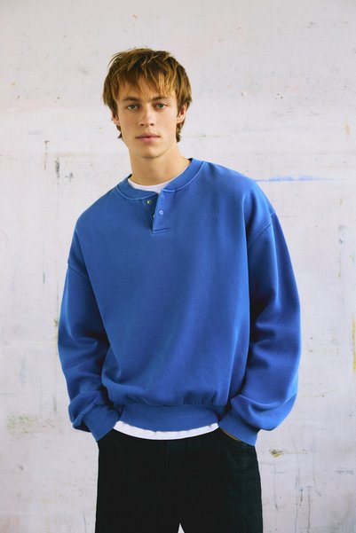 Henley Collar Sweatshirt