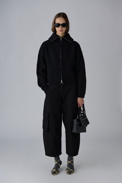 Black Aspen Zippered Knitwear Cardigan