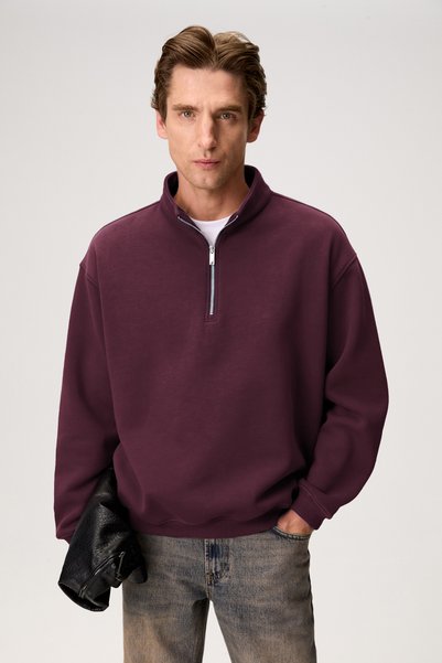 Fayed men's stand collar burgundy sweatshirt