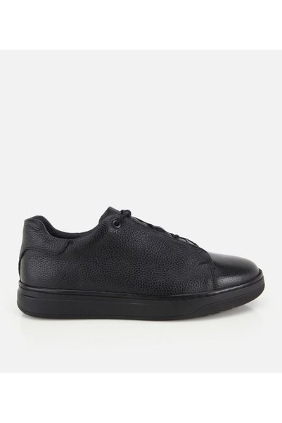 Men's Leather Black Soft Textured Casual Shoes with Lace Detail