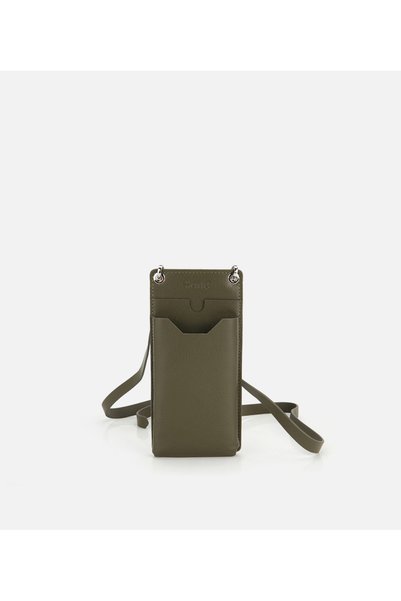 Unisex Leather Khaki Crossbody Phone Bag