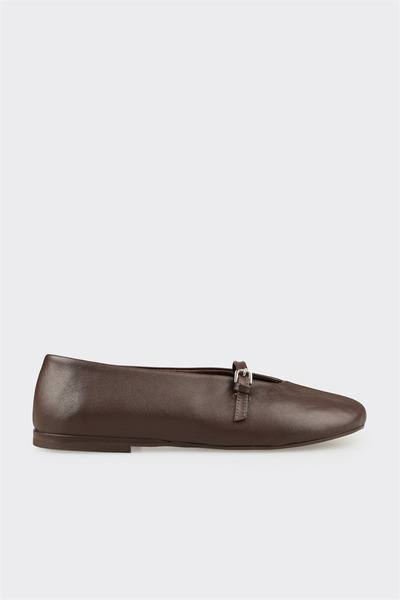 Coffee-Brown Leather Women's Casual Ballet Flats