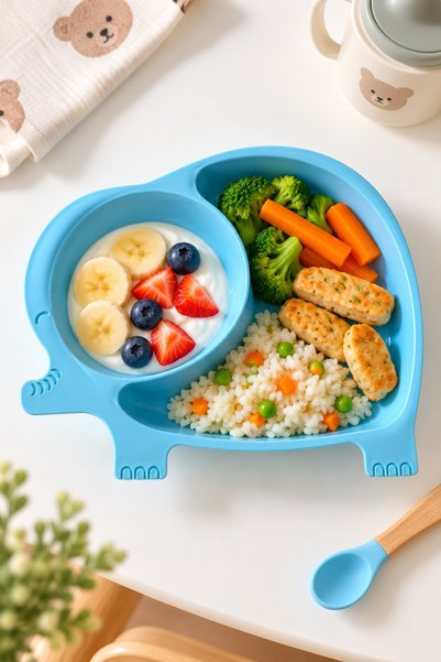 3-Compartment Children's Breakfast and Food Plate with Elephant Figure