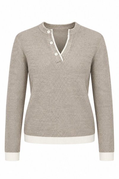 Light Mink - White Patchwork Sweater - 251074