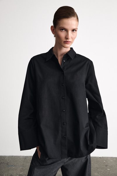 Glorye Women's Organic Cotton Wide Cuff Black Shirt