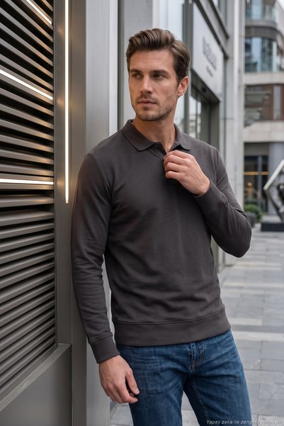 Cotton Regular Fit Soft Textured Buttoned Polo Collar Sweater Men's Polo Collar Sweater 5906103