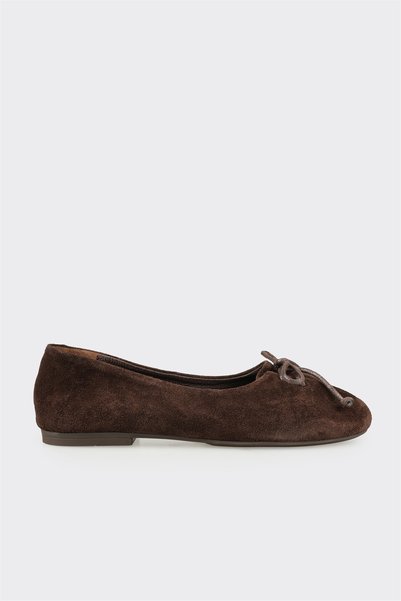 Coffee-Brown Leather Women's Casual Ballet Flats