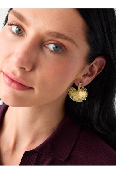 Gold Color Leaf Figured Dangle Earrings