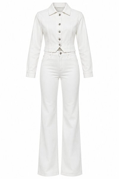 White Oval Cut Crop Jacket Trousers - 2Y0904