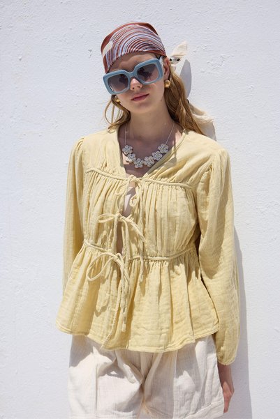 Muslin Blouse with Binding Details Soft Yellow