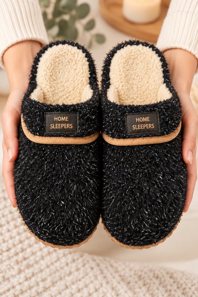 Women's Plush, Glittery, Thick Soled, Soft, Winter House Slippers