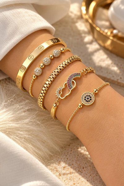 Women's Yellow Color Combination Chain Bracelet Set