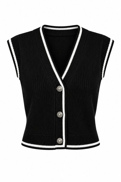 Black Mona Contrast Stripe Detailed Sleeveless Vest - 2Y4437