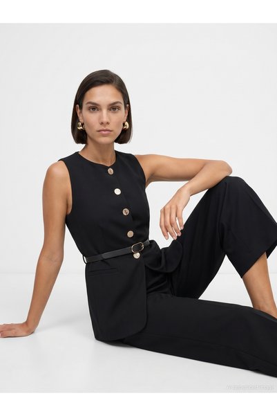 60629 Belt Detailed Crew Neck Vest
