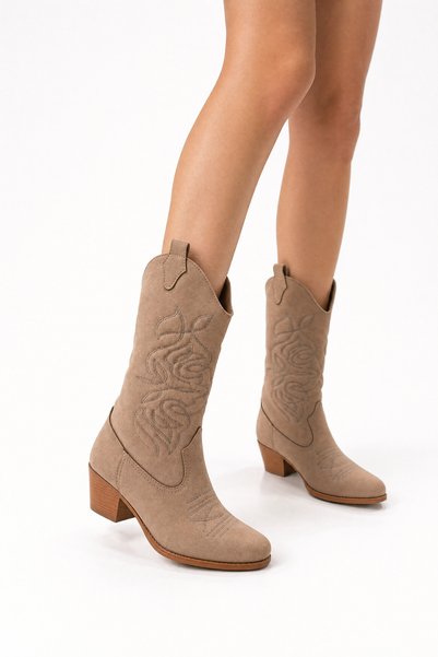 Women's Mink Embroidered Western Pointed Toe Cowboy Boots