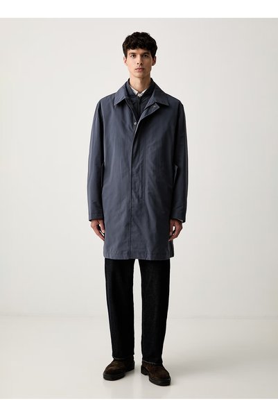 Navy Blue Men's Regular Fit Trench Coat Ofine