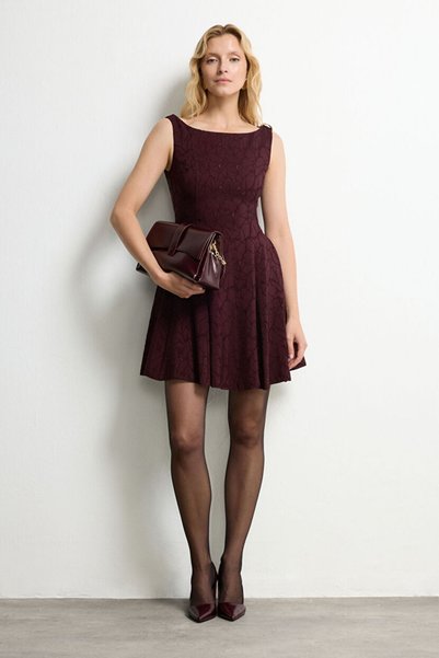 Satin Dress with Plum Buckle Detail