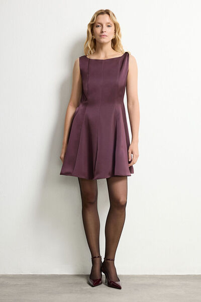 Satin Dress with Plum Buckle Detail