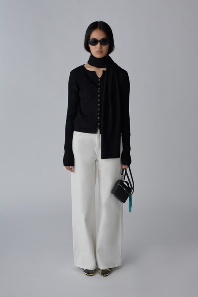 Black Double Layer Ribbed Knit Cardigan