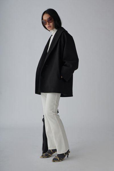 Black Monica Shawl Collar Short Coat