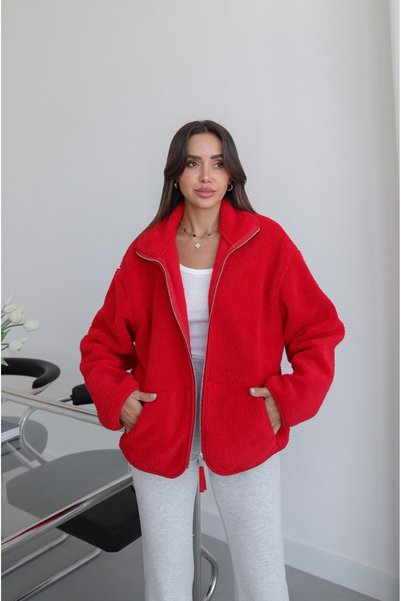 Red Zippered Fleece Jacket