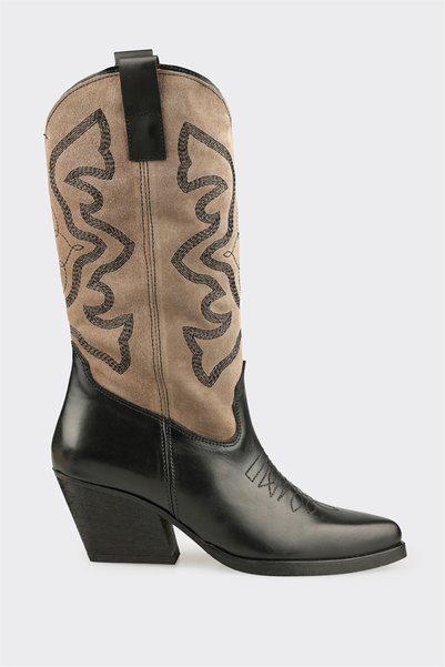 Beige Leather Women's Western Boots