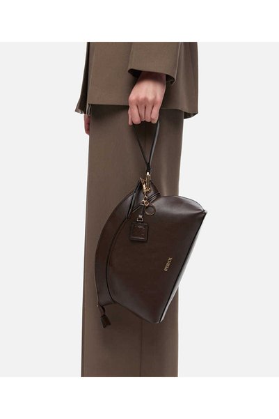Leather-Like Clutch with Logo Print