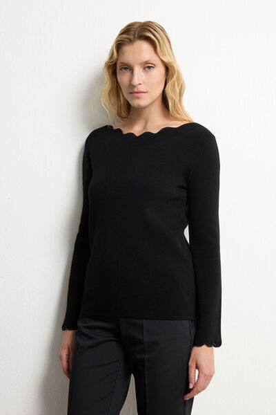 Black Collar Detailed Knitwear Sweater