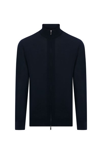 Navy Blue Men's Stand Collar Slim Fit Cardigan Sovico