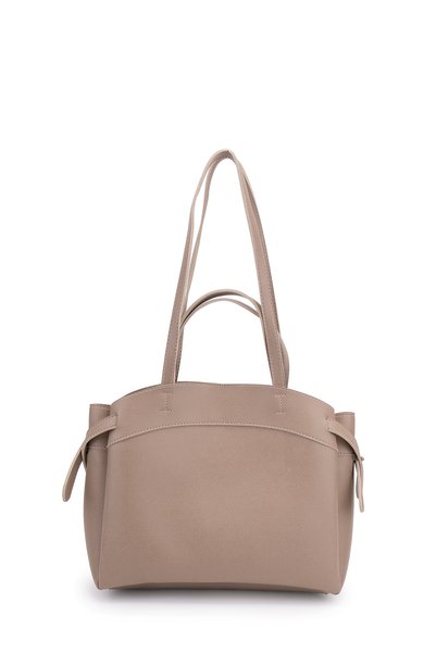 Leather Sole Women's Shoulder Bag with Makeup Bag and Side Belt Detail