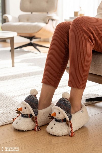 Snowman Women'S, Waiter Size Animal Slippers White 36/41