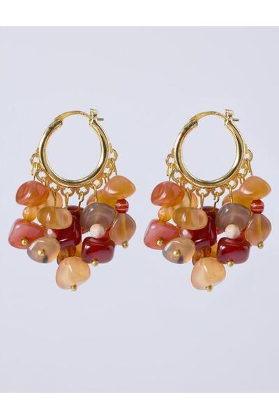 Orange Natural Stone Detailed Geometric Dangle Earrings