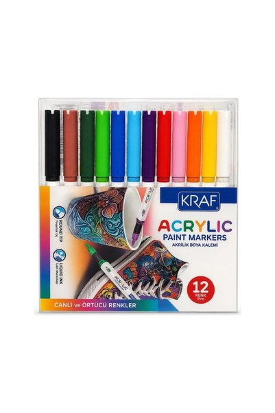 Kraf Acrylic Marker Round Tip Paint Pen Set of 12