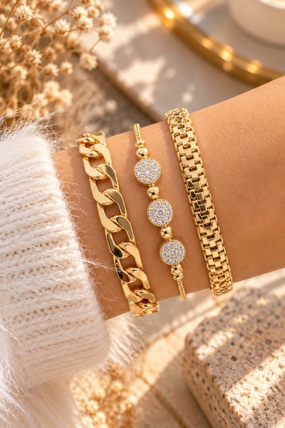 Women's Yellow Color Combination Chain Bracelet Set
