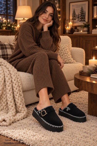 Mayra Women's Winter Casual Slippers with Buckle and Fur Inside