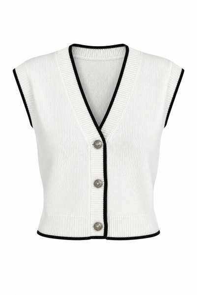 Ecru Mona Contrast Stripe Detailed Sleeveless Vest - 2Y4437