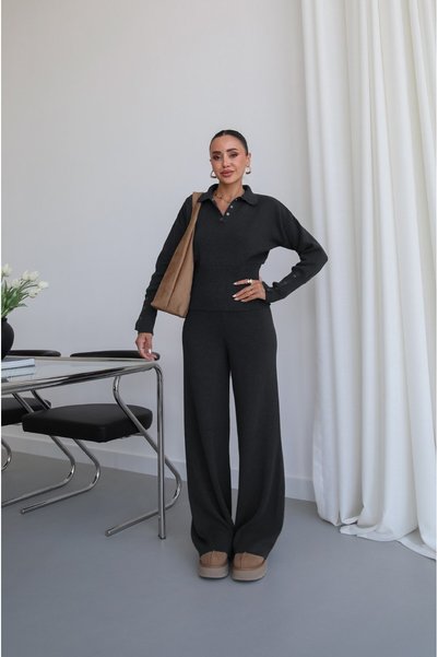 Smoked Lara Knitwear Blouse Pants Set